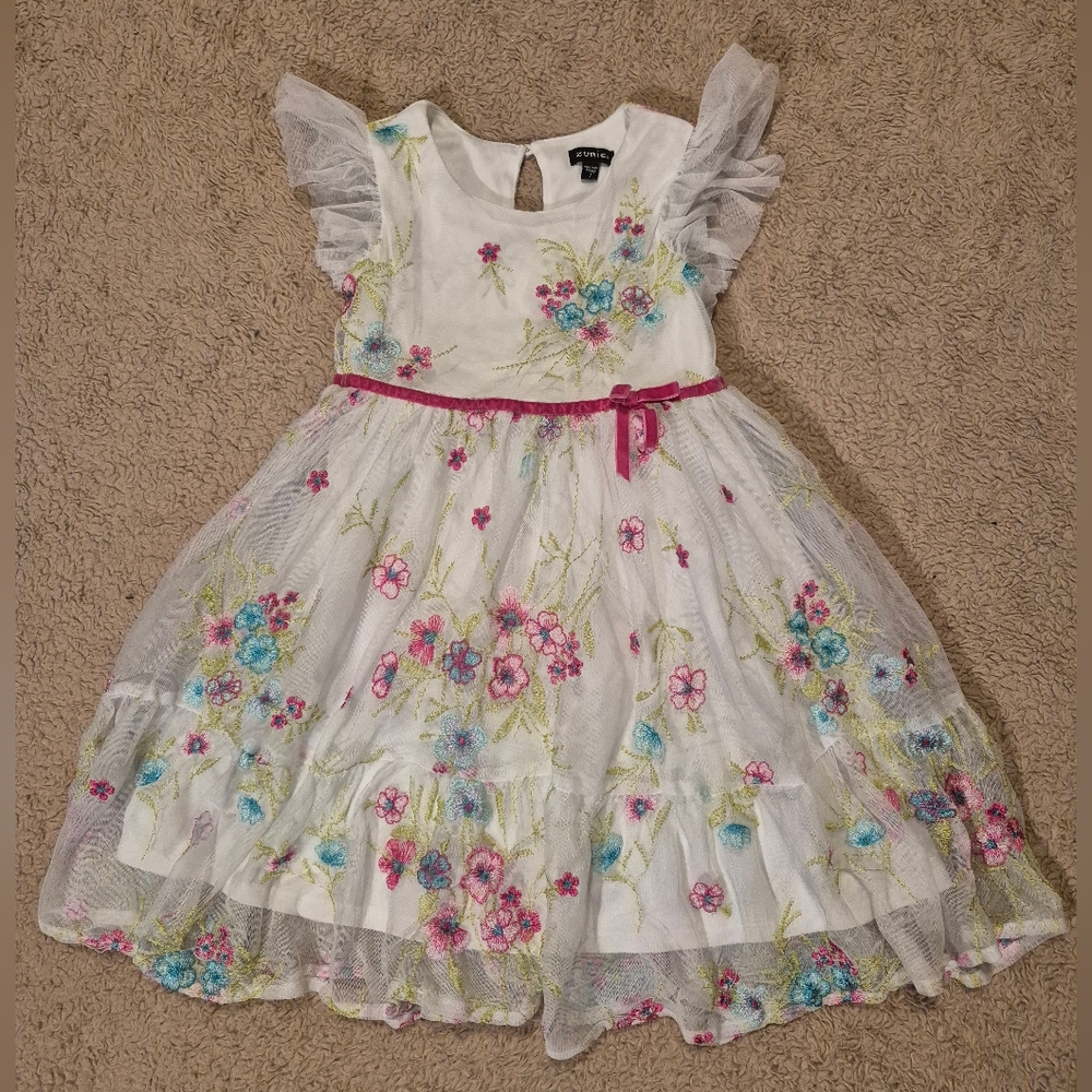 Zunie Girl's Embroidered Floral Party Dress Size 7 EUC - Picture 3 of 11